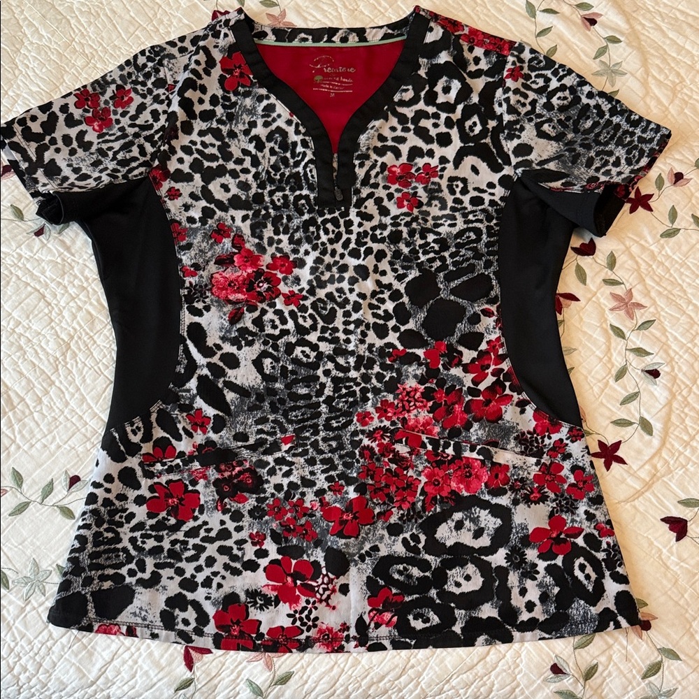 Healing Hands Black and Red Leopard Floral Top